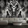 Gothic Infernal Goat Landscape Tapestry, Grunge Occult Symbol Geometry Wall Cloth, Cool Backdrop For Bedroom Home Space Indoor