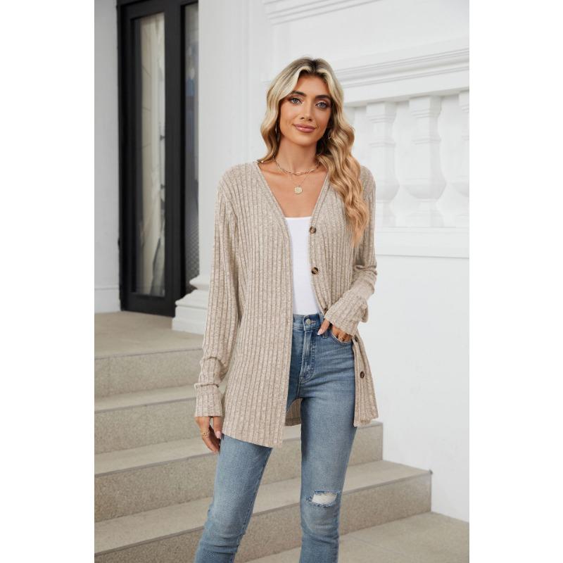 Damen Bluse Herbst Langarm Button Up Cardigan Strick Gebürstet Tops