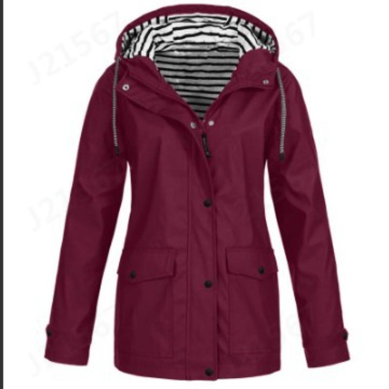 VEZFAA Women's Fashion Casual Stripe Print Autumn Winter Long Sleeve Hooded Jackets & Coats