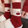 Super Cute Big Red Socks Women'S Season Pure Cotton Mid-Leg Socks Cartoon Polka Dot Puppy Korean Pile Socks