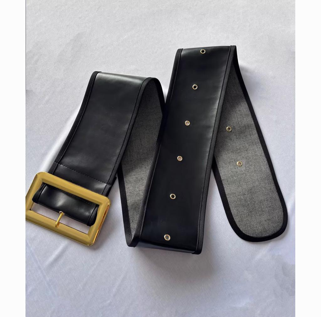 Women Wide Pu Leather Belt With Alloy Pin Buckle For Dresses Outerwear And
