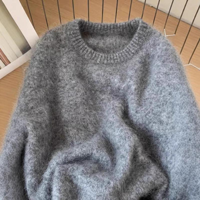 Premium sense super good-looking soft waxy gray sweater women's lazy style new milk wear with a small top