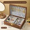 Elegant Walnut Wooden Double Layer Jewelry Box Portable Travel Organizer with Built-in Storage Compartments