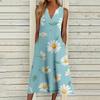 European and American summer new women's clothing, fashionable pocket V-neck striped sleeveless casual dress
