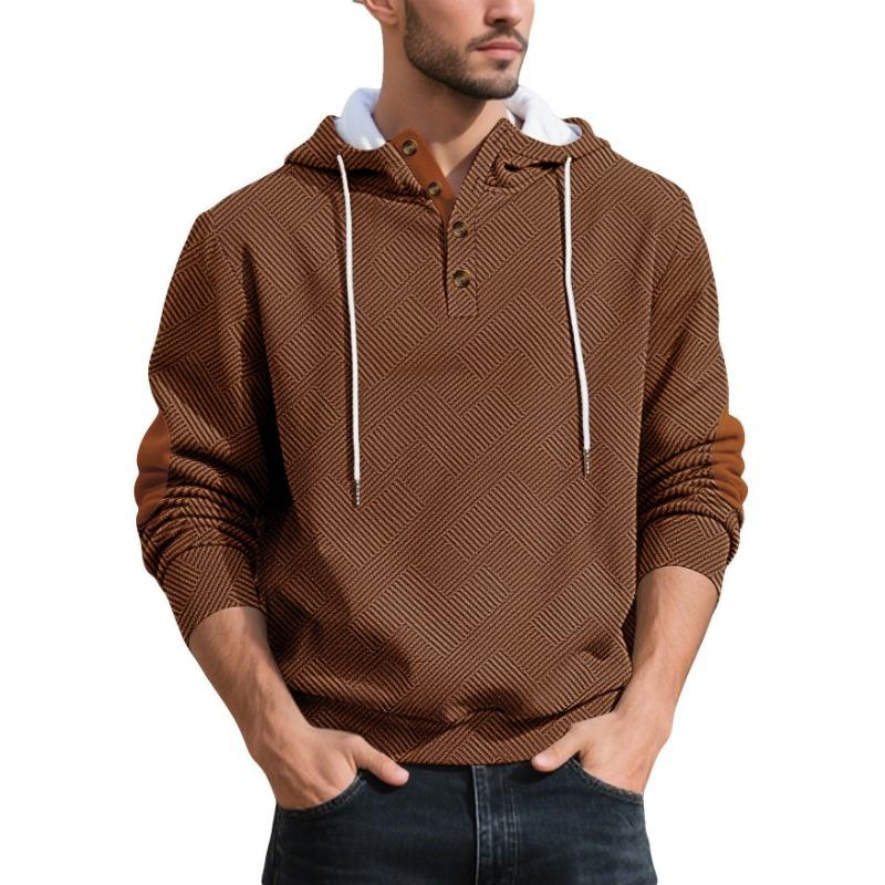 Men s Simple and Trendy Loose Hooded Casual Fashion Pullover Jacquard Long-sleeved Sweatshirt S