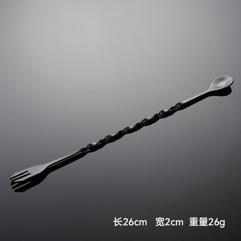 410 stainless steel twist shape long ice spoon bar spoon fork titanium plated PVD cocktail restaurant bar tableware