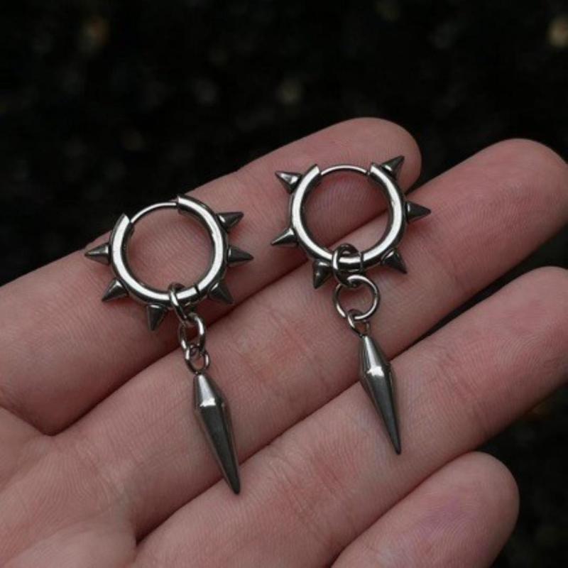 Gothic Y2K Spiked Ball Drop Earrings Grunge Aesthetic Morning Star Rivet Hoop Earrings For Women Men Punk Rock Jewelry