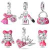 New Product Copper Color Pink Princess-Ponytail Girl Pendant Fit Pan Bracelet Diy Charm For Women Jewelry Fashion Gift
