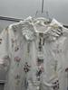 French Floral Embroidered Lace-Trim Lapel Short-Sleeve Loose Shirt for Women