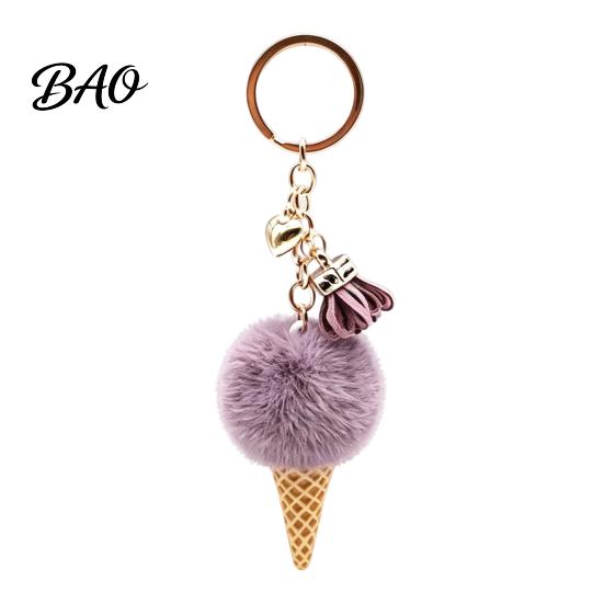 Decorative Key Chain Plush Ice Cream Keychain for Backpacks, Fluffy Cone Bag Charm Charm, Pendant with Metal Ring Purse Hanging Ornament