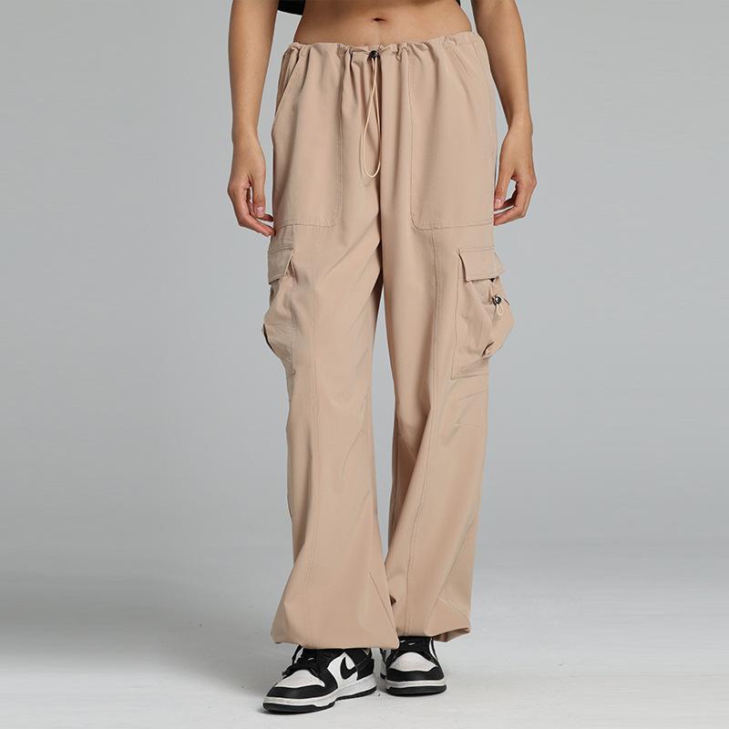 Loose wide-leg pants women s straight-leg tied overalls quick-drying breathable yoga fitness trousers sports casual trousers 2/XS хаки