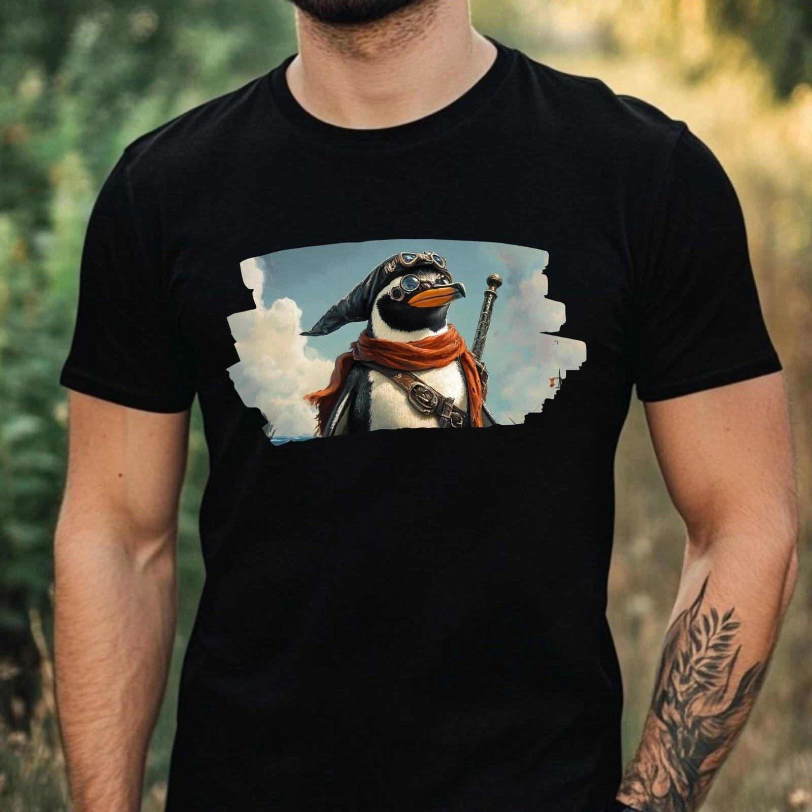 T-Shirt Herren Piraten Pinguin Motiv Baumwolle Größe XS bis 5XL M