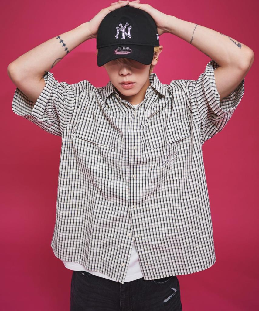 WEGO Short Sleeve Minimalist Check Logo Summer Size White Check 1 Men's Shirt, Shirt, Top, Streetwear, Casual, M,
