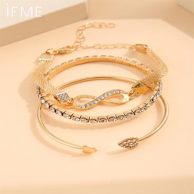 3-teiliges Vintage-Armband-Set mit Unendlichkeitsherz und Kristall-Strass für Frauen, goldfarben, Metall, verstellbare Armbänder, Modeschmuck