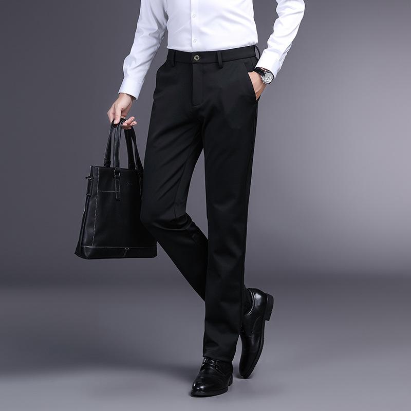 Freizeithosen für junge Männer Herbst und Winter Neue Business Casual Einfarbig Dicke Hose mit geradem Bein Herrenhose Papa Anzug