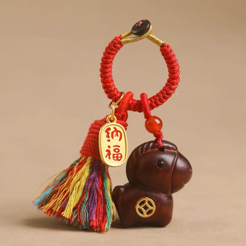 Creative Sandalwood Horse Pendant Keychain Year Of The Horse Mobile Phone Chain Backpack Hanging Decoration Year Gifts