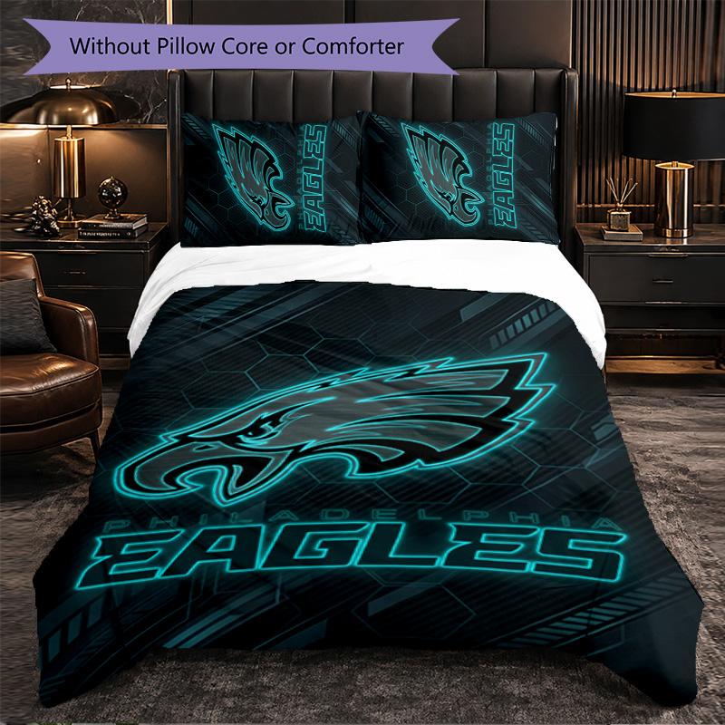 Set Biancheria da Letto in Microfibra con Fantasia Philadelphia Eagles 3 Pezzi Decorativo Copripiumino per Camera da Letto Uso Domestico
