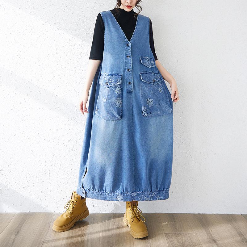 Spring/Summer 2026 Plus Size Jacquard Denim V-Neck Vest with Large Pockets Plus Size XL