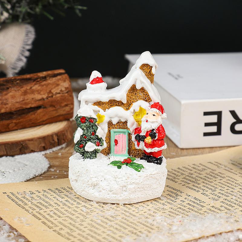 Christmas Cartoon Glowing Small House, Santa Claus, Snowman Miniature Landscape Resin Figurine, Christmas Decoration Item