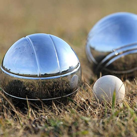Set of 6 Silver Petanque Balls Types x 2 72mm Official for Popular and Practice Includes Wooden and Measuring Tape (Boules) (3 Balls), Diameter,