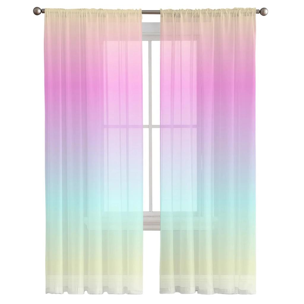 Różowo-żółte gradientowe tiulowe zasłony do salonu sypialni nowoczesne szyfonowe przezroczyste zasłony kuchenne