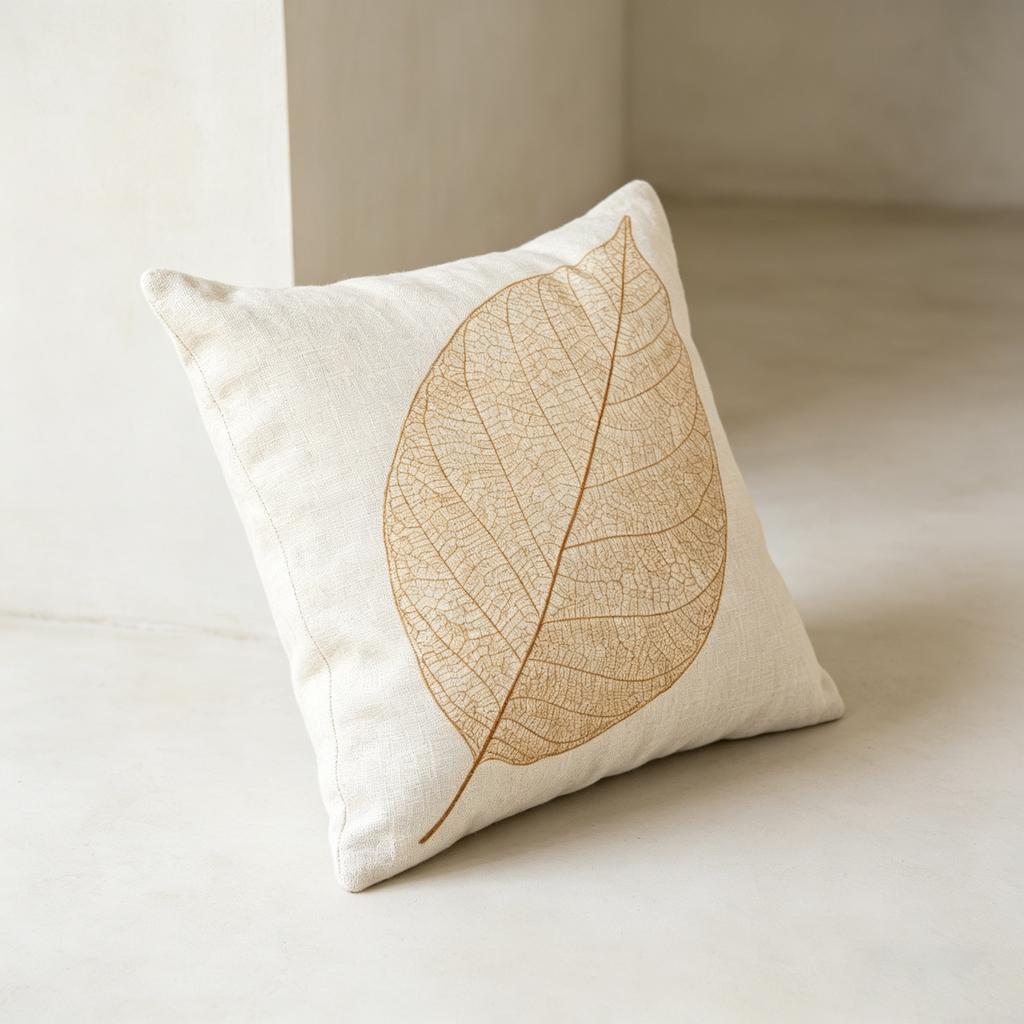 Minimalist Leaf Skeleton Throw Pillow Cover, Neutral Linen Cushion Cover for Modern & Farmhouse Decor