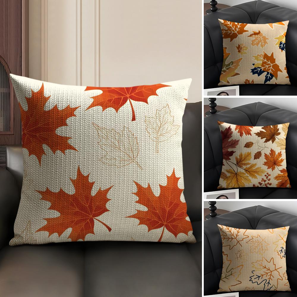 Maple Leaves Luxury Cushion Cover Natural Linen Organic Fabric Double-Sided Printing Sofa Home Decor Gift Pillow Case