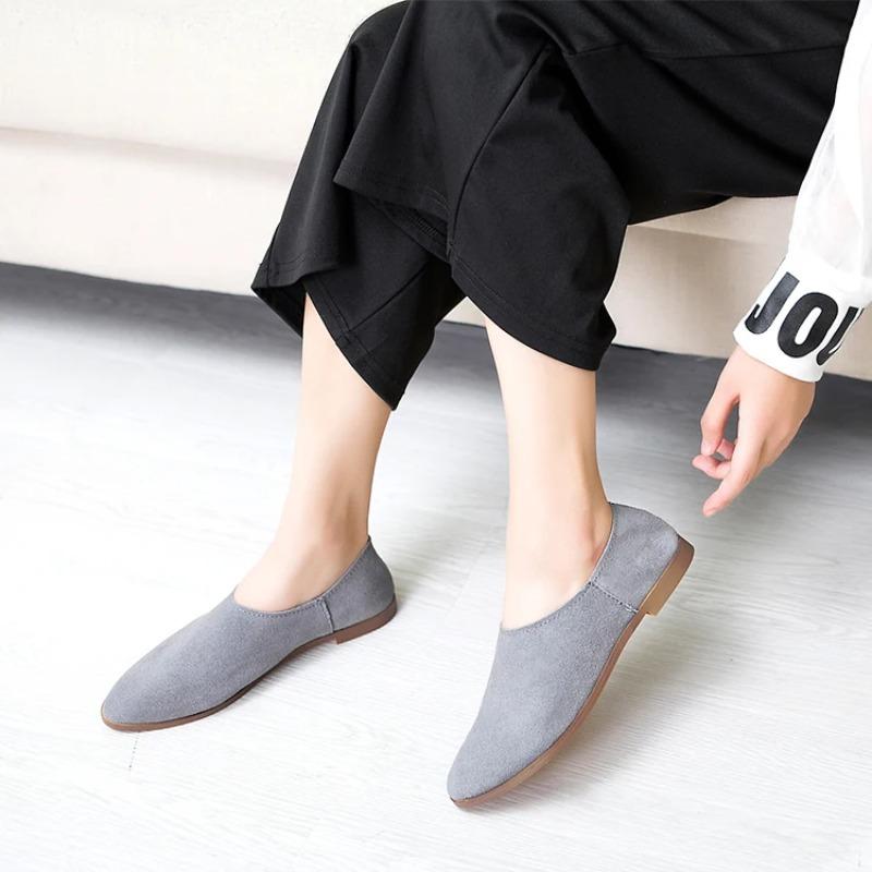 Women Spring Shoes Ballet Flats Slip-on Genuine Leather Pointed Toe Women's Loafers