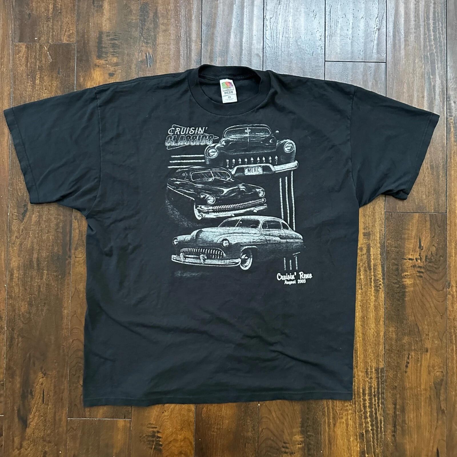 

Crusin Reno VTG T Shirt 2003 Y2K Classic Cars Driving Old Nascar Antique Black XL