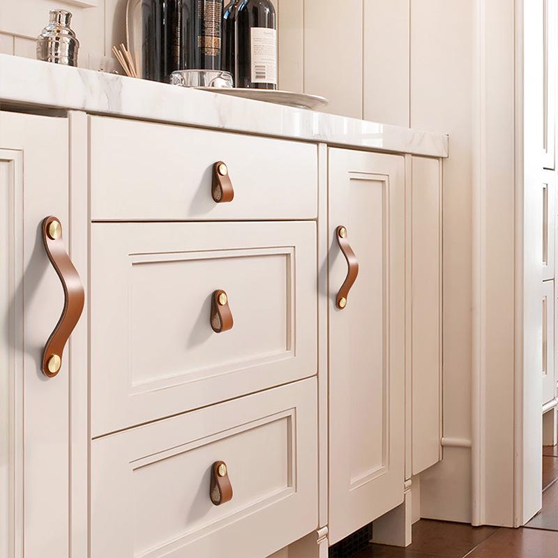 Cross-Border Brass and Leather Cabinet Pull Handle