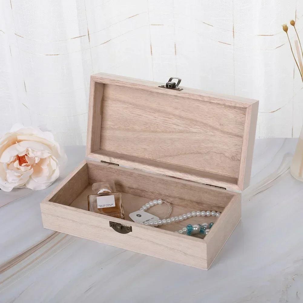 Retro Wooden Jewelry Storage Box Vintage Wooden Box With Lock Rectangular Desktop Organizer For Necklace Bracelet Ring Ornaments