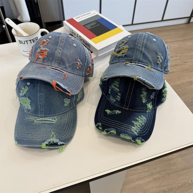 Retro einfarbige Denim-Baseballkappe personalisierte Mode Loch do old Kappe trendige Herren- und Damen-Street-Hip-Hop-Sonnenhut