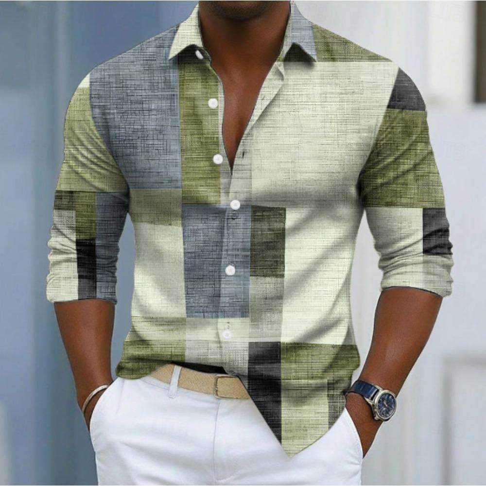 Heren Geometrisch Patroon Bedrukte Lange Mouw Shirts Casual Vest Nieuwe Knopen Vakantie Mode Shirts