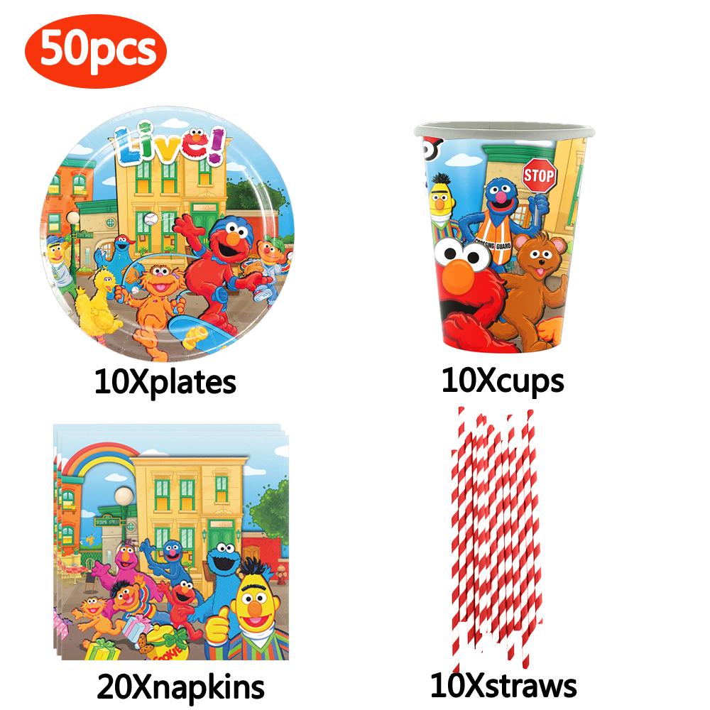New Sesame Birthday Party Decorations Cartoon Street Balloons Plates Tablecloth Cups Tableware Set for Baby Shower Party Favors 5