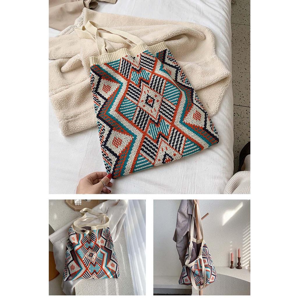 Knitted Shoulder Bag Wallet Travel Tote Money Hobo Bags , Apricot, As Described