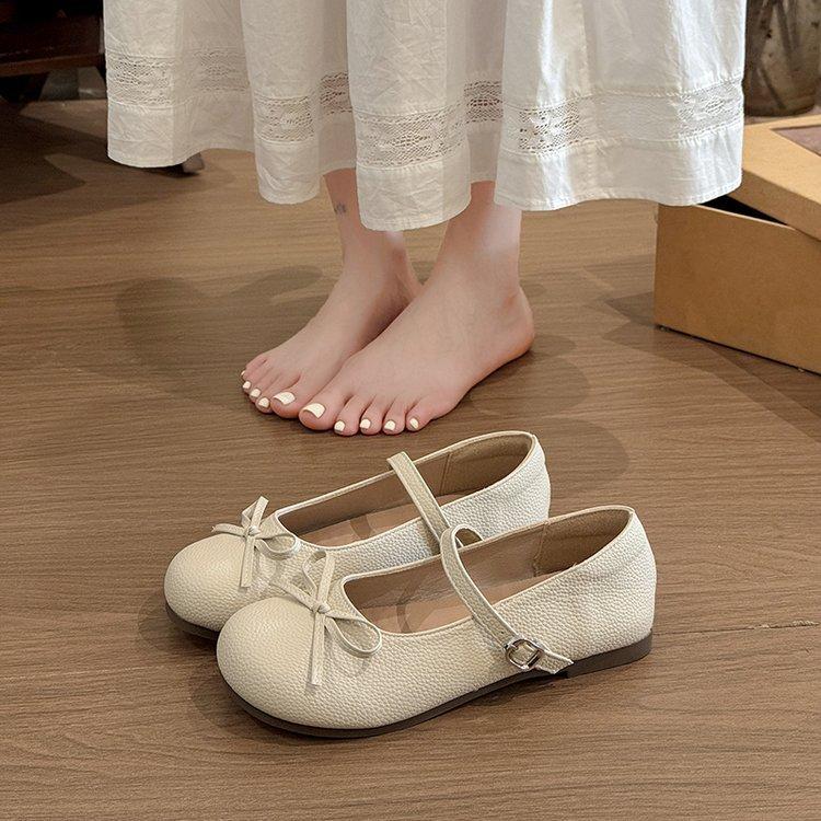 Mary Jane round head small leather shoes women's 2025 autumn new thick-soled shallow mouth versatile skirt French bow single shoes