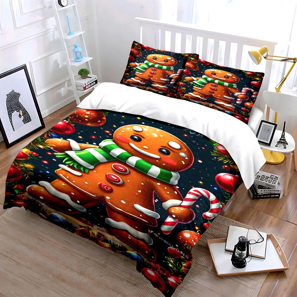 Gingerbread Man Christmas Decor Bedding Duvet Cover Set Duvet Cover Pillowcases (1*Duvet Cover 2*Pillowcases, without duvet insert)