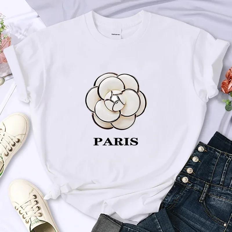 Luxury Brand Flower For Women's High-Quality Summer Printing T-shirt 100% Cotton Casual Oversized Y2k Personality Sleeve O-neck