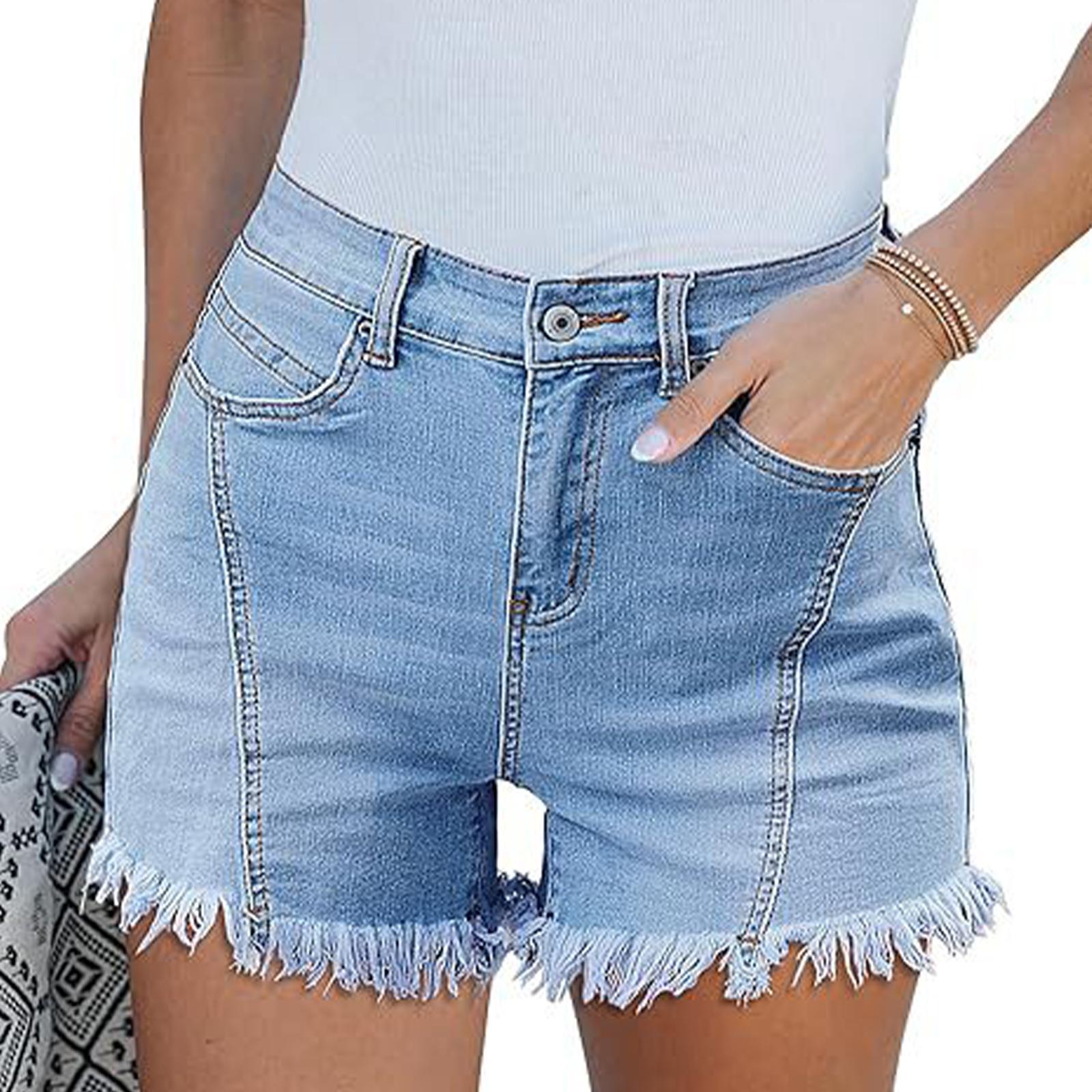 Women s Casual Denim Shorts with Washed Distressed Design Frayed Hem Stretch Fabric High Waist Classic Fit XXL