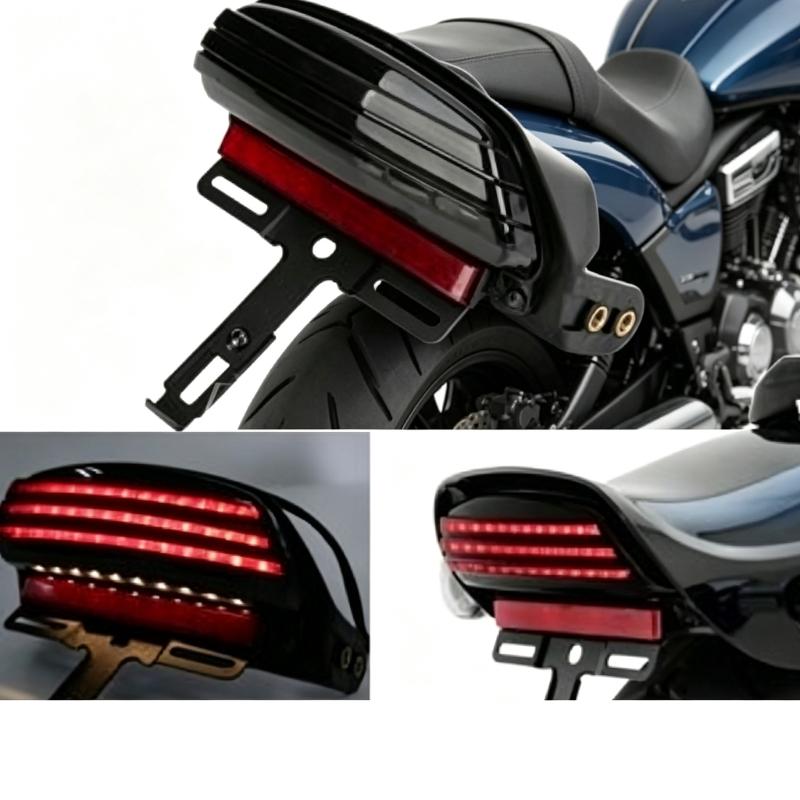 Rear LED Brake and Running Light Assembly with Preformed Mounting Holes, Curved Housing, and Red Layered Lens for Specified 2014-2023 Motorcycles