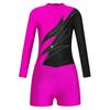 Kids Girls Stylish Clothing Set for Skating Training Wear Outfits Long Sleeve Contrast Color Leotards and Shorts