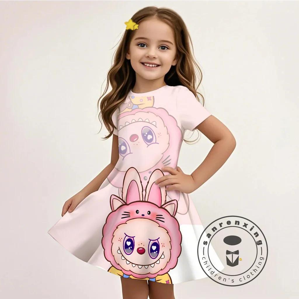 L-LABUBU-A Rochie Pentru Fete Imprimeu Desene Animate 3D Vară Casual Material Moale Drăguță Accesibilă La Modă Vânzare Fierbinte Cadou Gratuit 100%