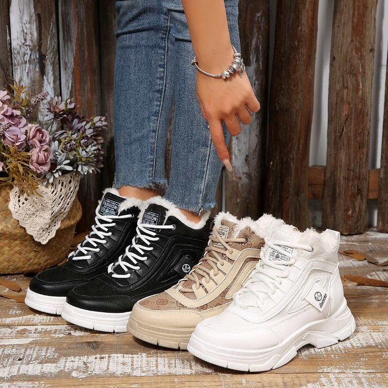 Women's Wide Width Mid-Top Snow Boots, Plush Lined Height Increasing Winter Shoes, Korean Style Casual Booties for Women