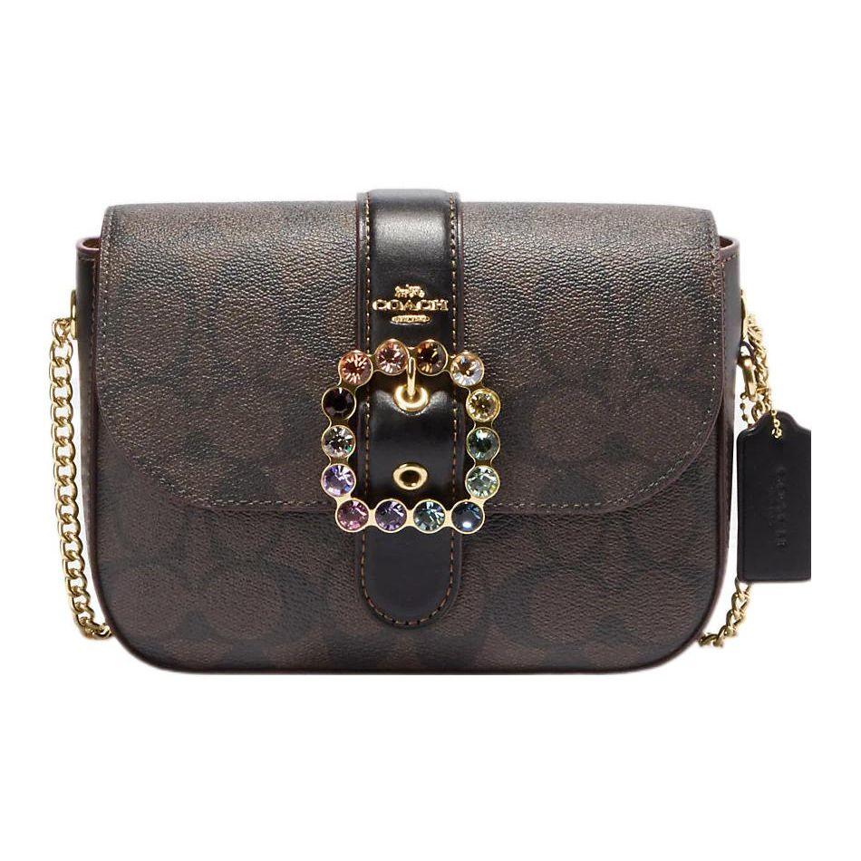 

Coach Gemma 18 Classic Monogram Print Gemstone Decorated Snap Closure Coated Canvas And Smooth Leather Shoulder Crossbody Bag Small CE623-IMOSN Basic Set (Bag+Dust Bag)