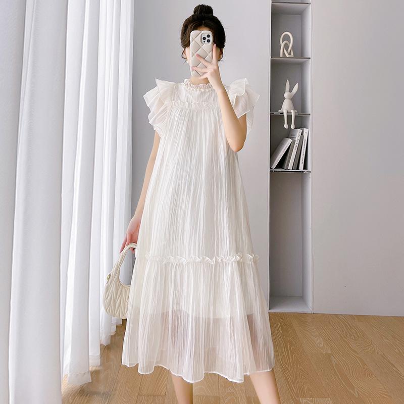 Dostępne teraz: Letnia sukienka ciążowa z falbankami na rękawach i perłowego tencelu, 2025