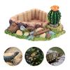 Reptile Pet Turtle Tortoise Lizard Feeding Water Bowl Plate with Cactus Home Decoration