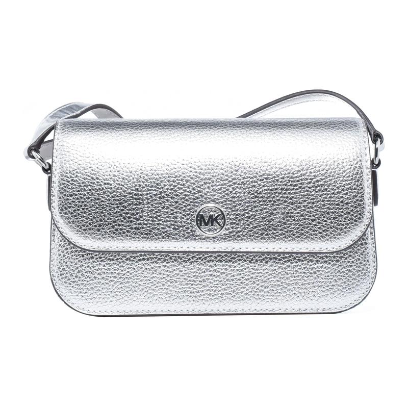 MICHAEL KORS Metal Logo Adjustable Shoulder Strap Leather Shoulder Bag Women s Silver серебряный