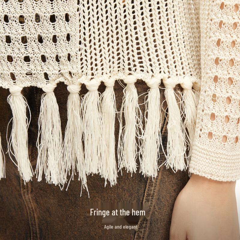 Veromoda Women's Crochet Hollow Out Tassel Knit Top