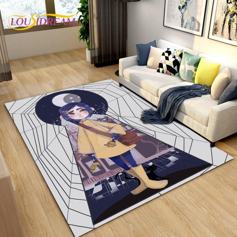 Tappeto 3D Cartoon Coraline, Tappeto per Soggiorno Camera da Letto Bambini Divano Yoga, Tappetino Antiscivolo per Gioco e Gattonamento Bambini