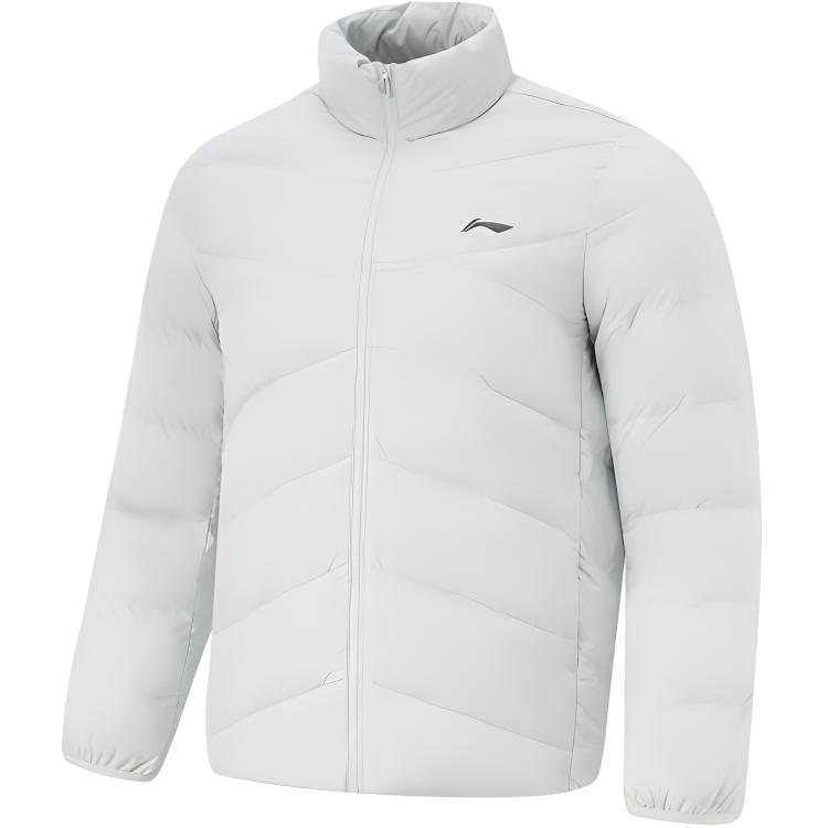 Li-Ning Fitness Series Sports Casual Warm Stand Collar Solid Color Simple Down Jacket Men Jackets Droplet-Gray AYMU563-7 M